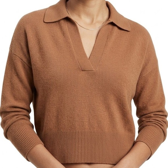 Banana Republic Sweaters - Banana Republic Cashmere Polo Sweater XL Camel Brown Johnny Collar Crop Knit Wms